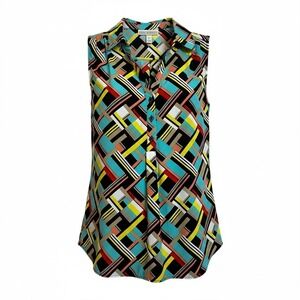 Dana Buchman Sleeveless Geometric Collared Button Down Shirt S‎ Retro